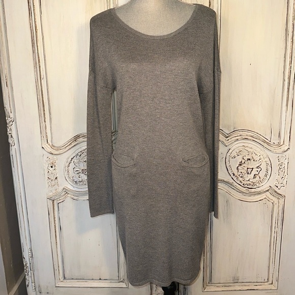 Bella Luxx Los Angeles Gray Cashmere Blend Sweater Dress Minimalist Neutral - Picture 1 of 13